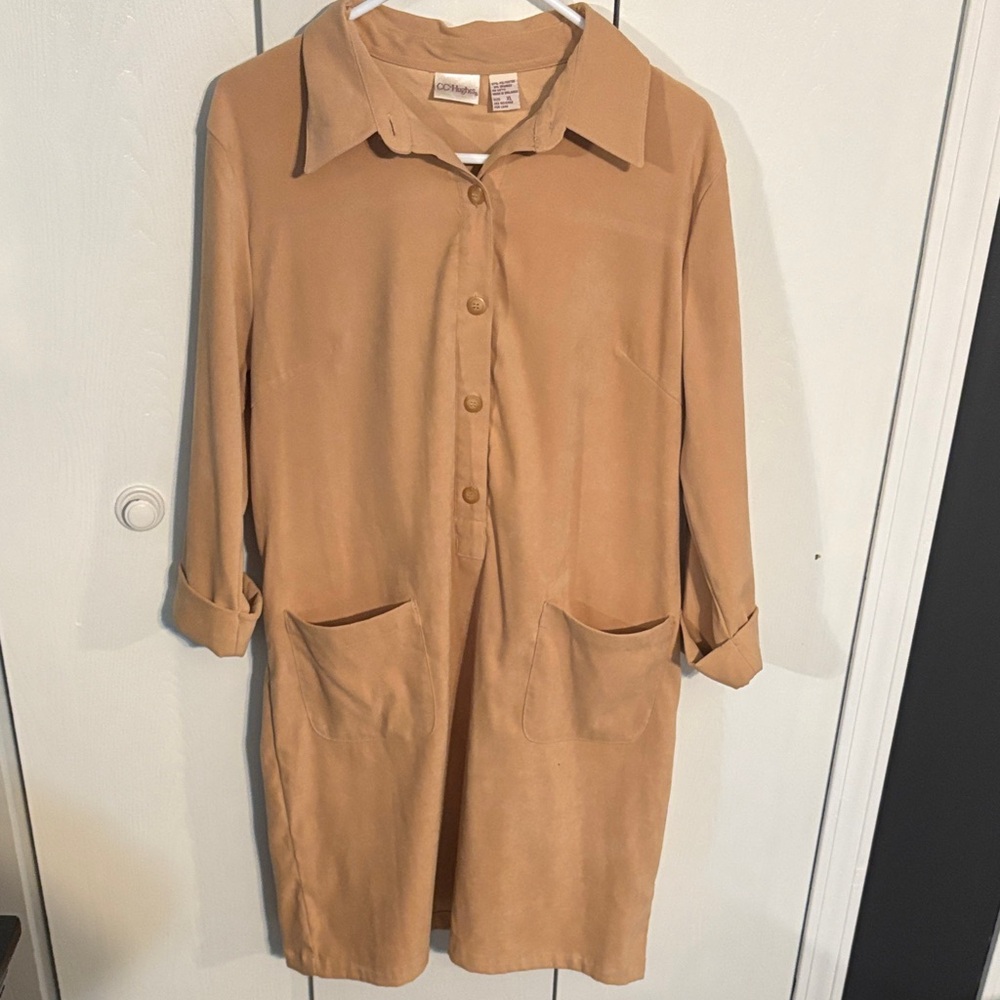 Tan Button-Up Shirt Dress